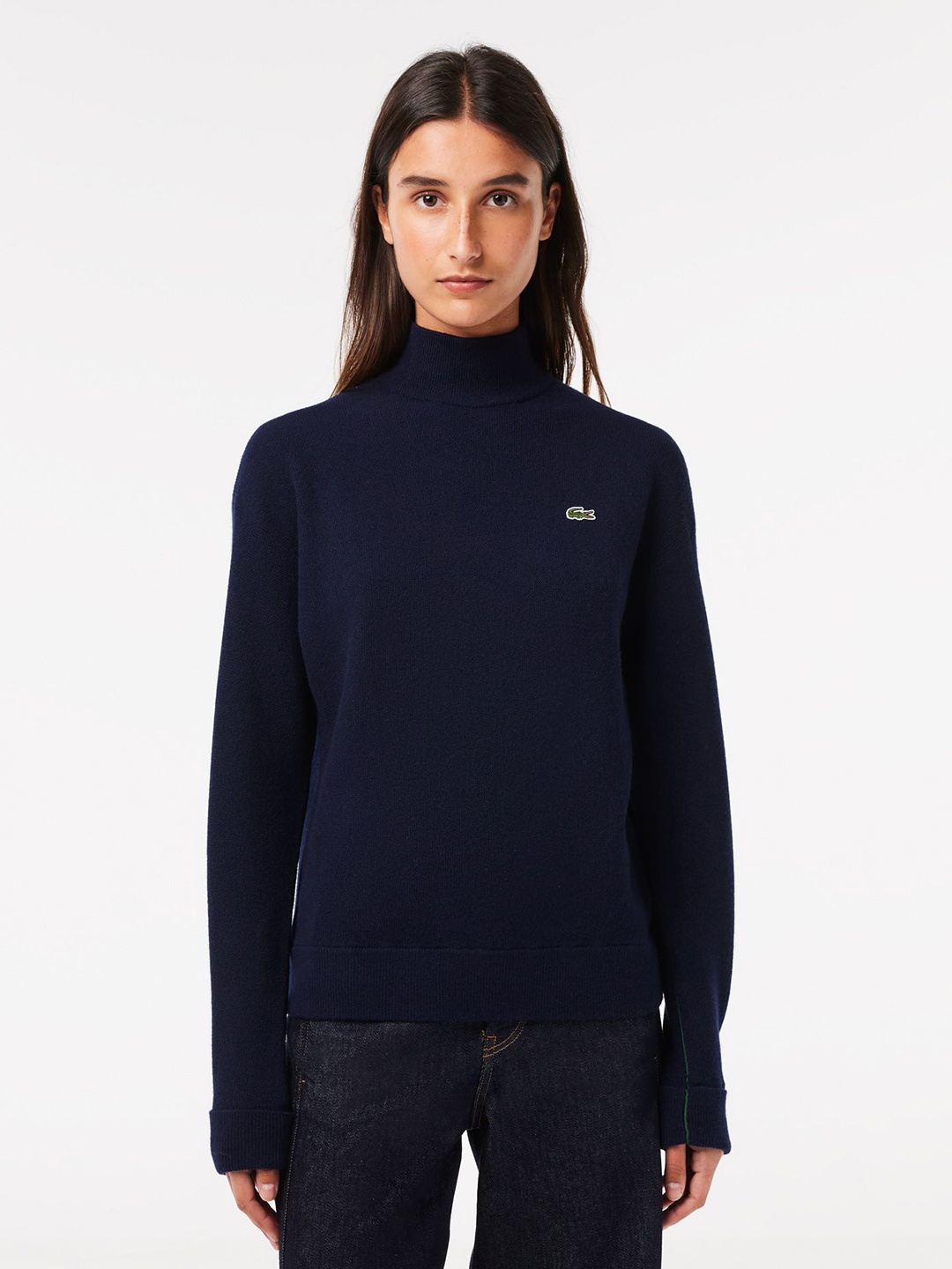 

Lacoste Women Turtle Neck Woollen Pullover Sweaters, Blue