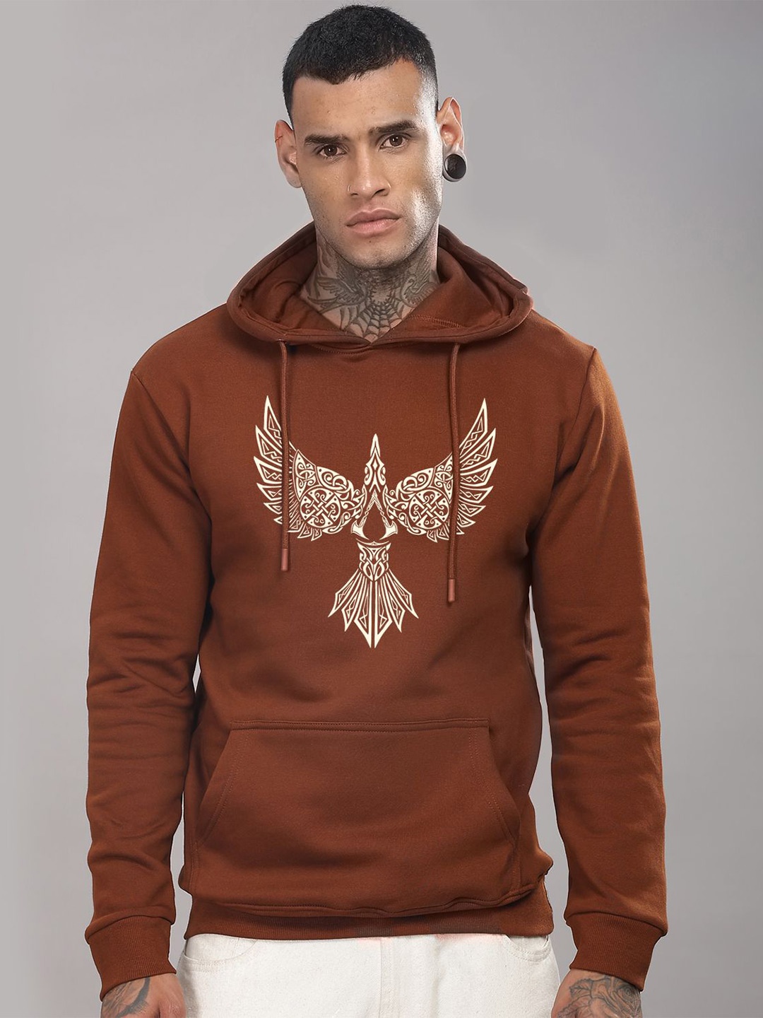 

ADRO Men Graphic Printed Hood Cotton Pullover Sweatshirt, Brown