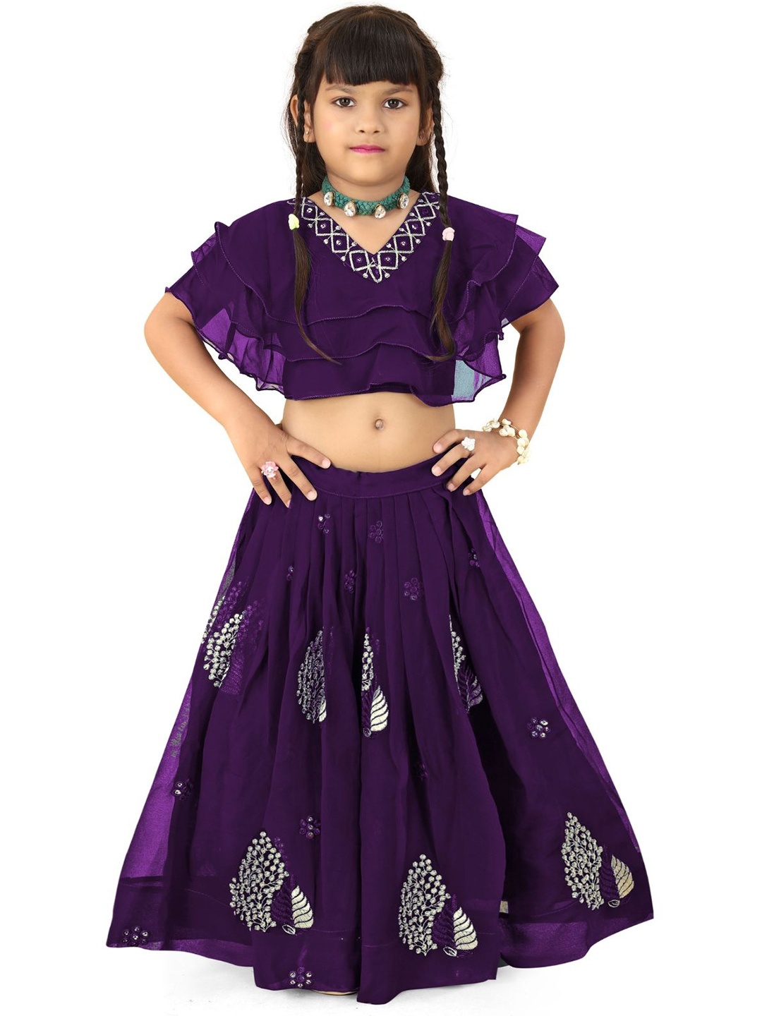 

BAESD Girls Embroidered Top With Skirt, Violet