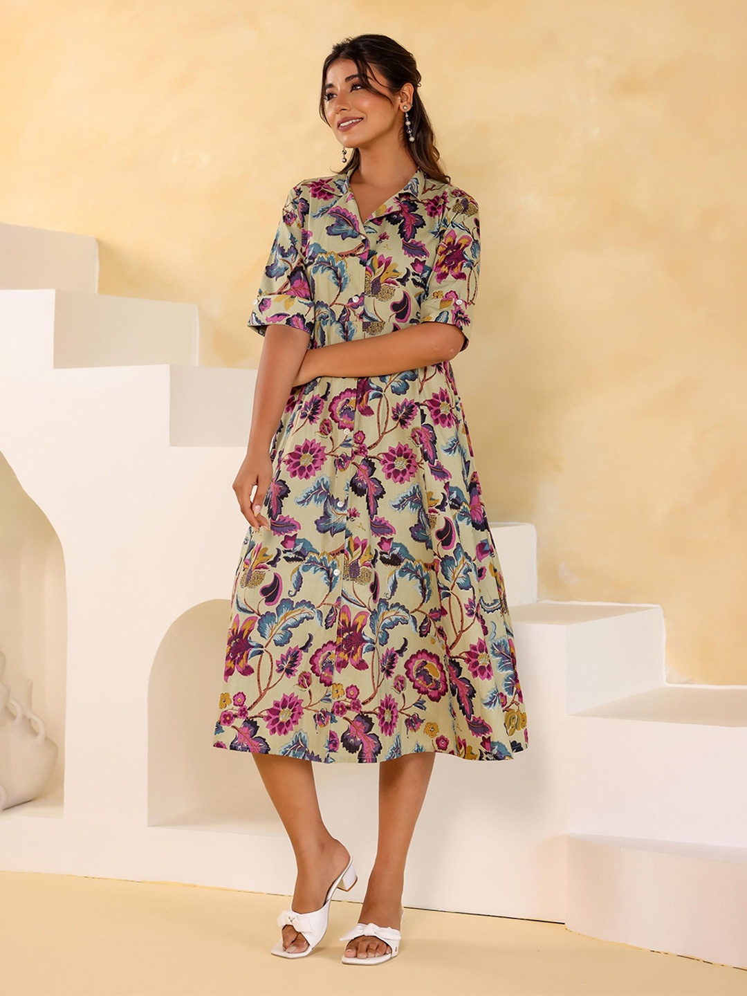 

FLAVIA CREATION Women Floral Printed A-Line Midi Dress, Multi