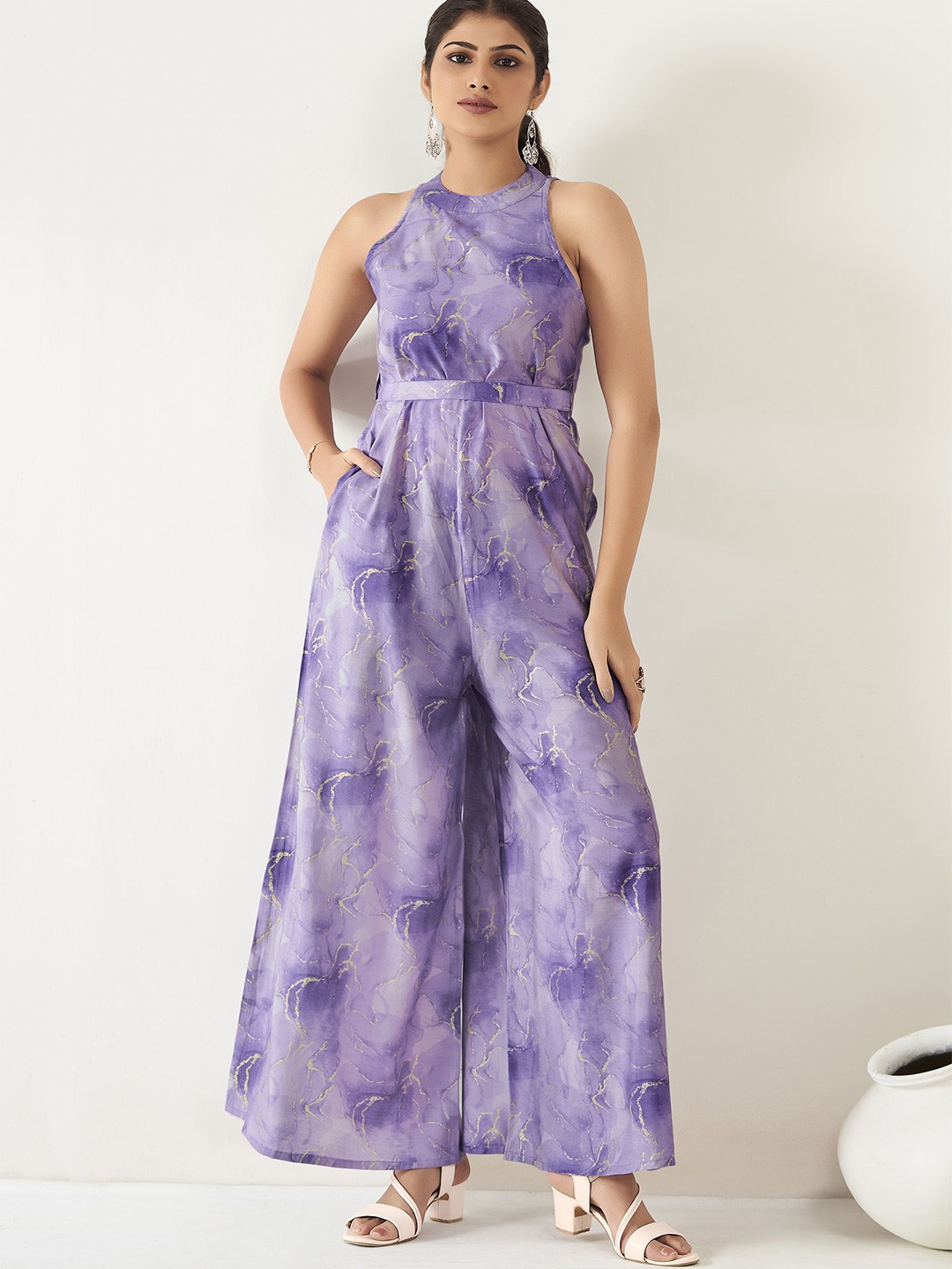

Anouk Modal Halter Neck Printed Basic Jumpsuit, Purple