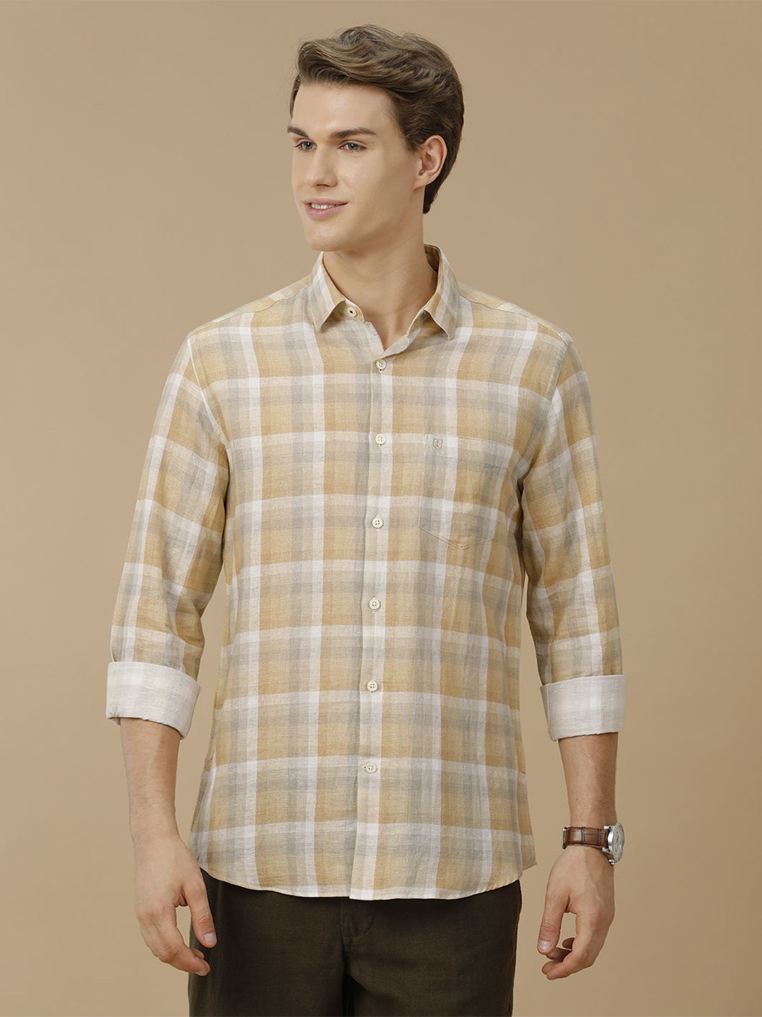 

Linen Club Men Contemporary Slim Fit Tartan Checks Opaque Checked Casual Shirt, White
