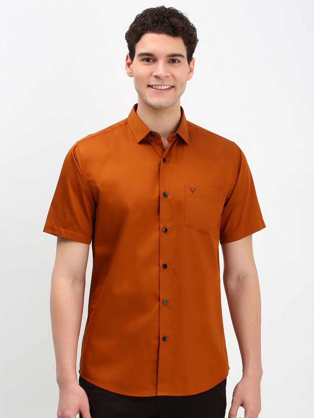 

Allen Solly Men Solid Cotton Slim Fit Casual Shirt, Orange