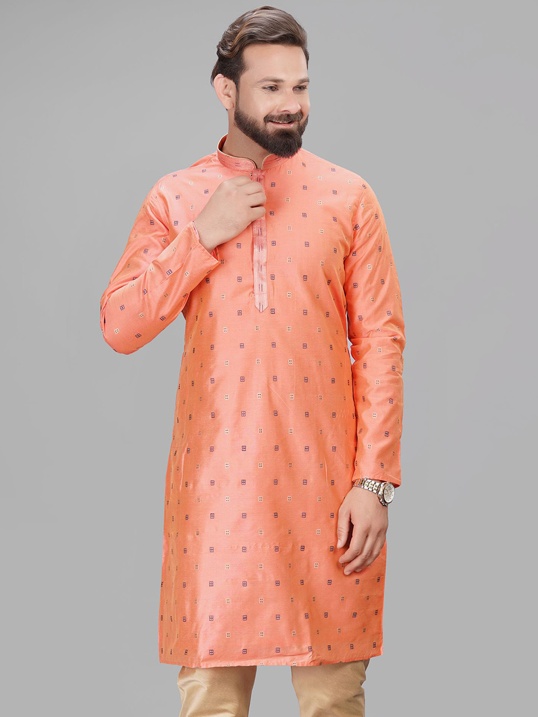 

LA'SCOOT Printed Straight Kurta with Churidar, Peach