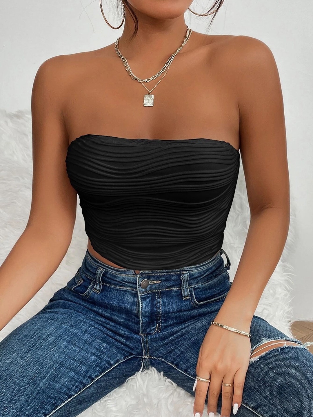 

Stylecast X Slyck Solid Off-Shoulder Top, Black