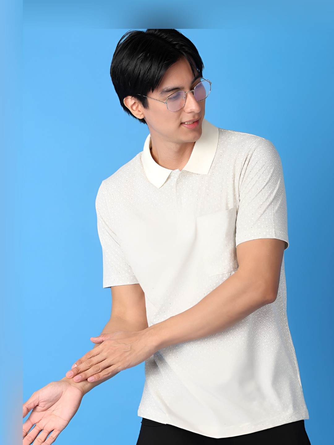 

V-Mart Men Abstract Printed Polo Collar Cotton Slim Fit T-shirt, White
