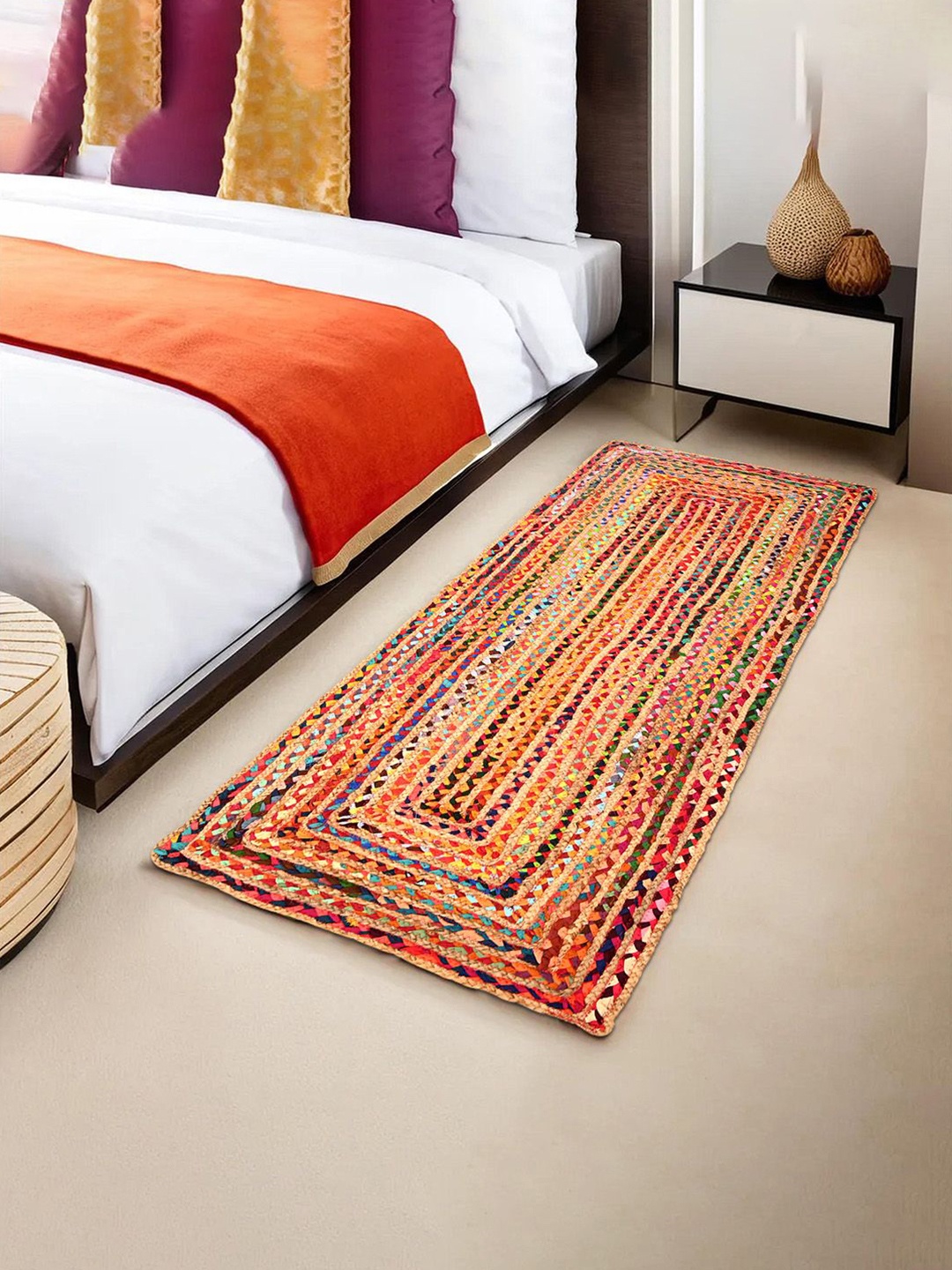 

Kuber Industries Yellow & Black Striped Anti Slip Bed Runners