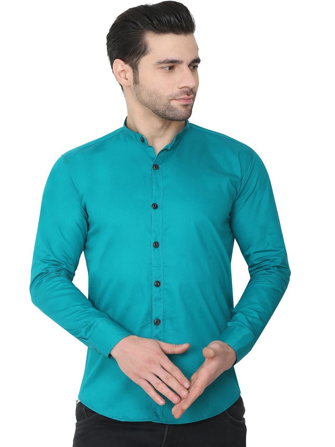 

CRAFT HEAVEN Men Comfort Mandarin Collar Solid Casual Shirt, Sea green
