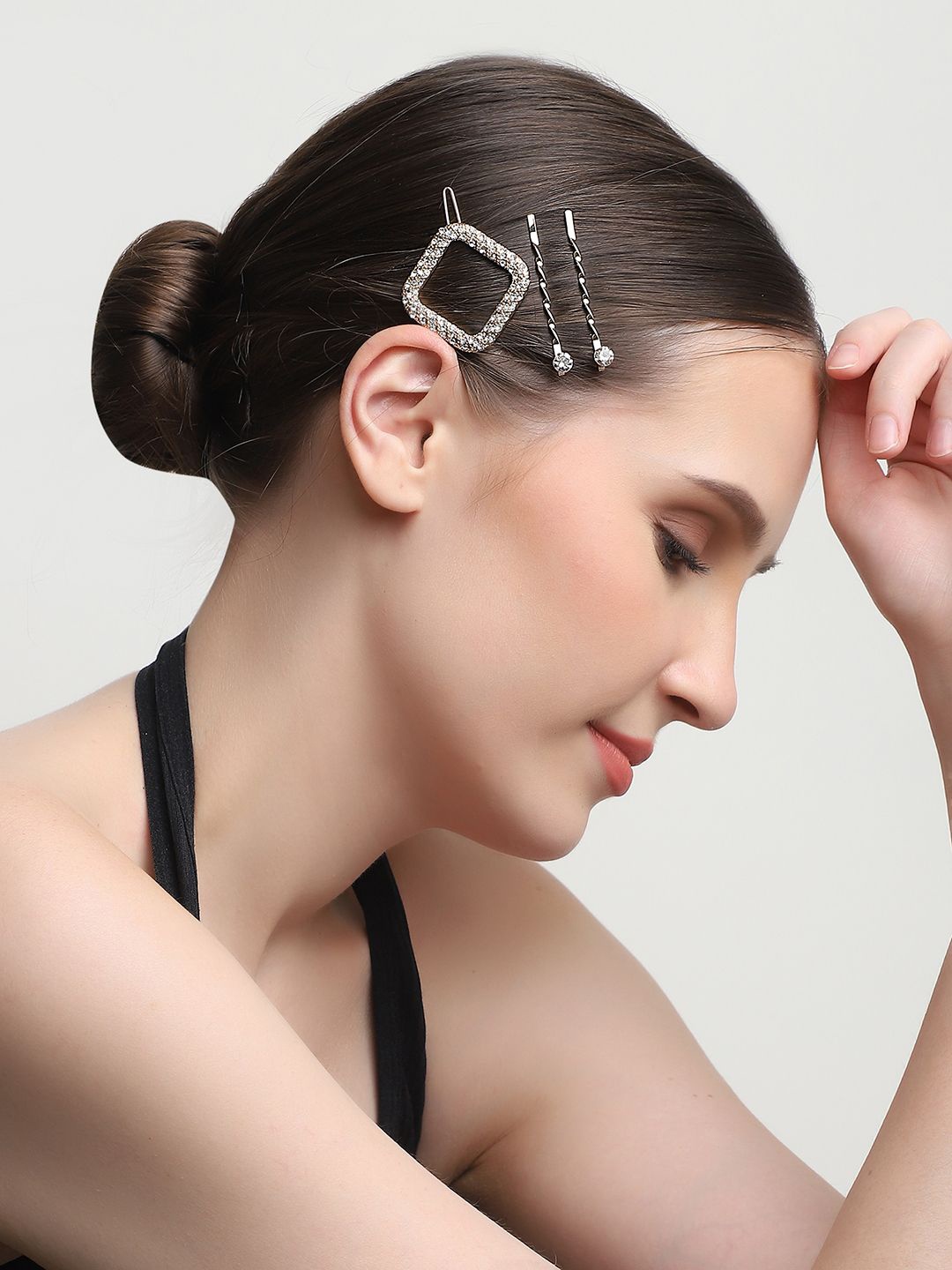 

ELLE Women Set of 3 Embellished Barrette Hairclip, Gold