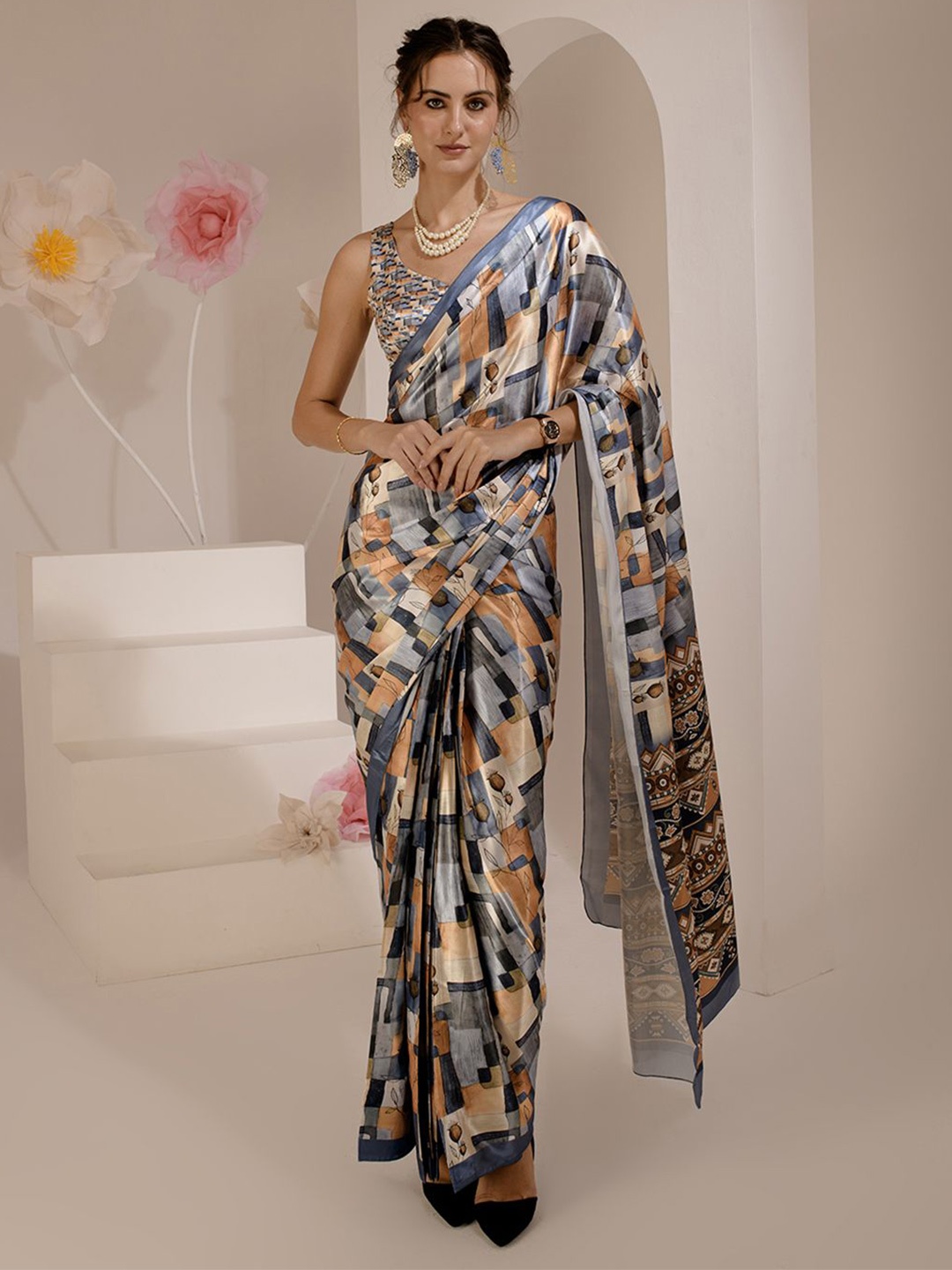 

BAESD Abstract Printed Pure Silk Saree, Blue
