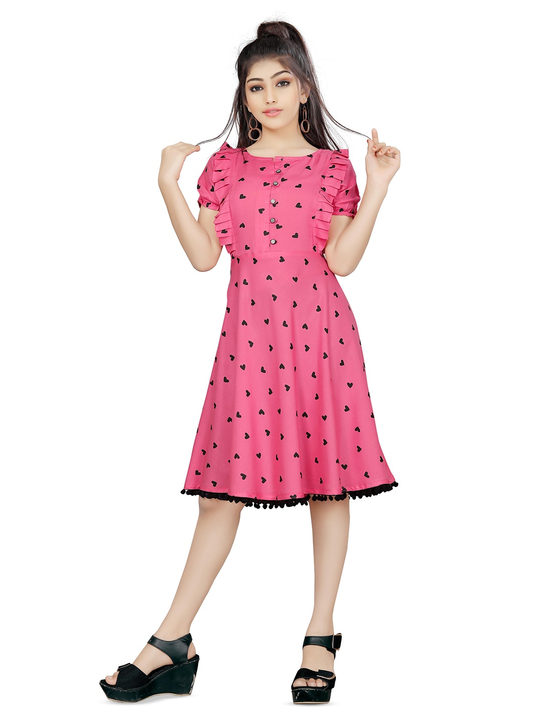 

kids villa Girls Polka Dots Fit & Flare Dress, Pink