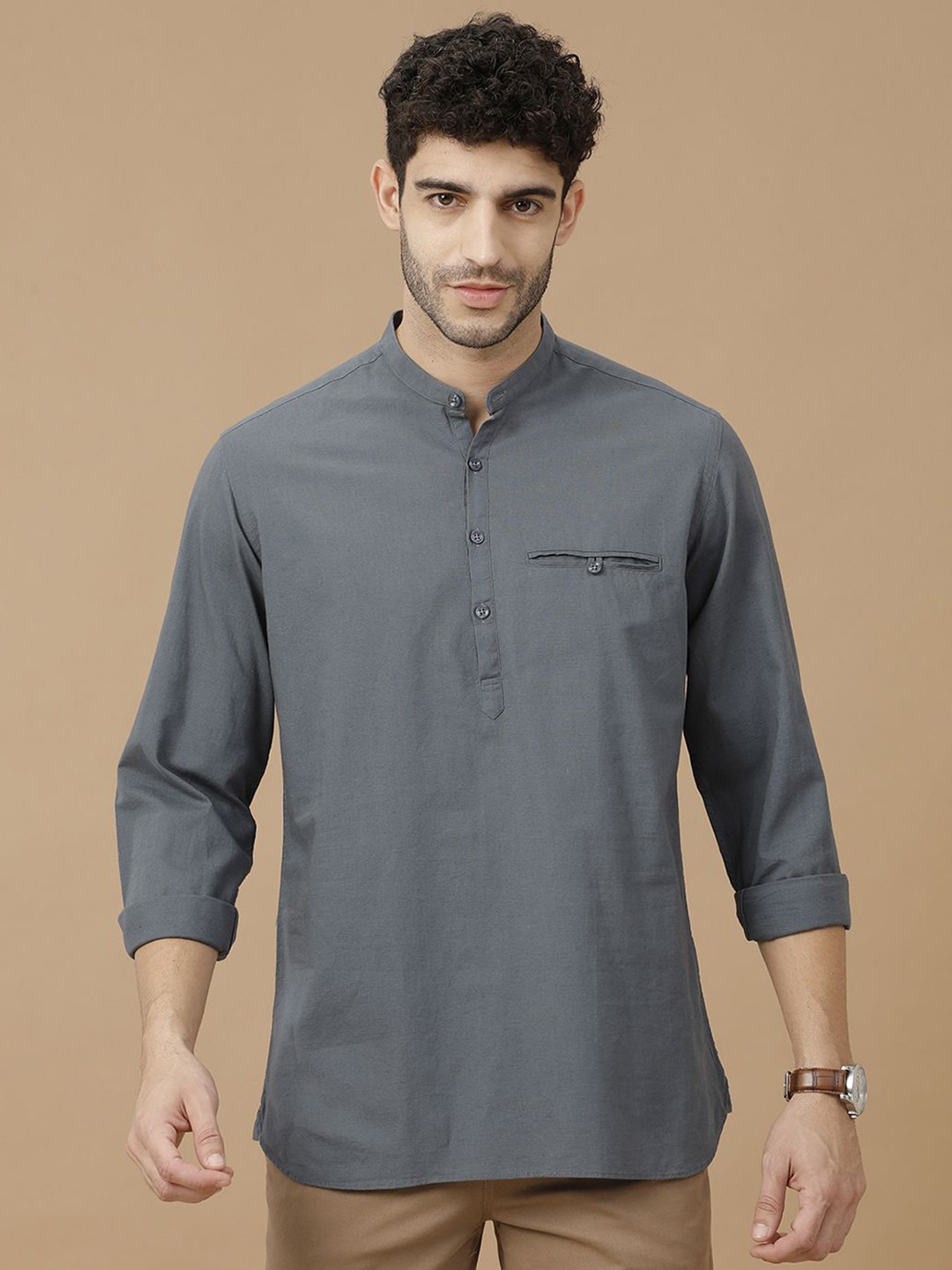 

CAVALLO by Linen Club Men Contemporary Solid Cotton Casual Shirt, Grey
