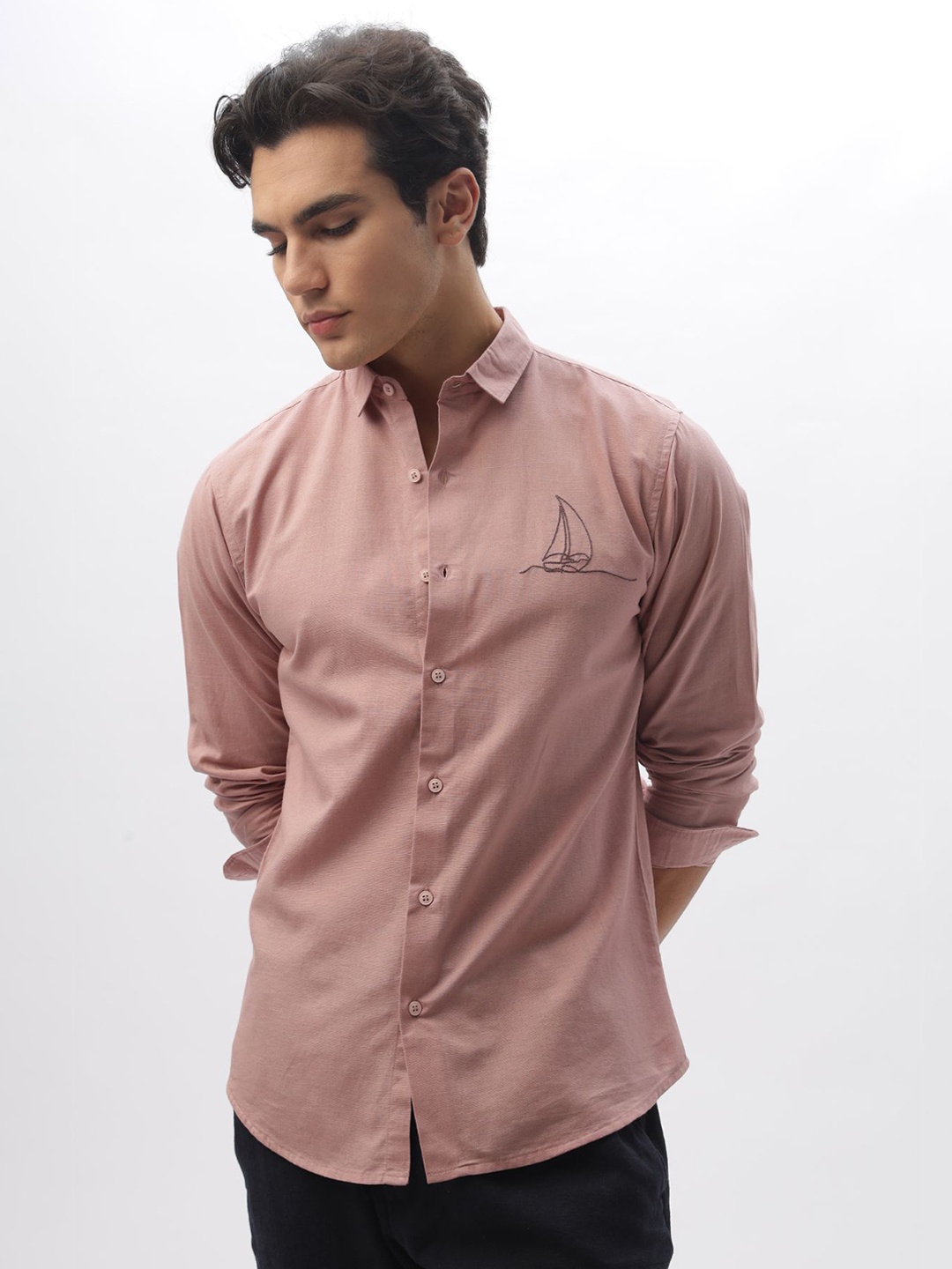 

HAMPTONS Men Boat Motif Embroidered Casual Shirt, Pink