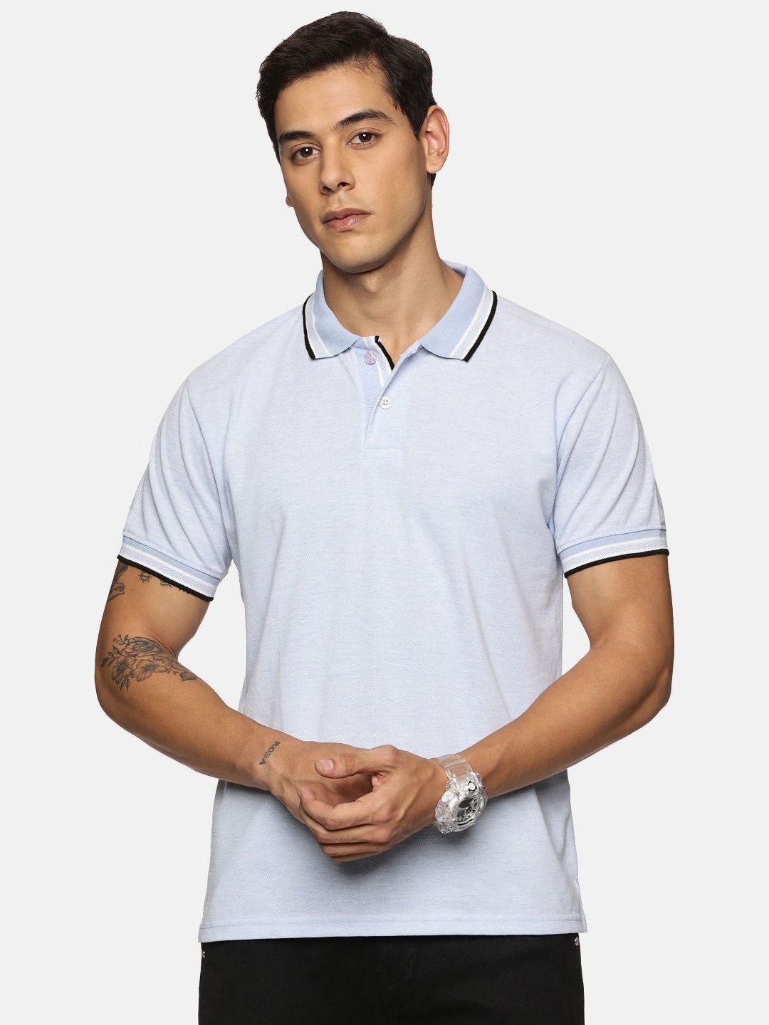 

THIRD QUADRANT Men Solid Polo Collar T-shirt, Blue