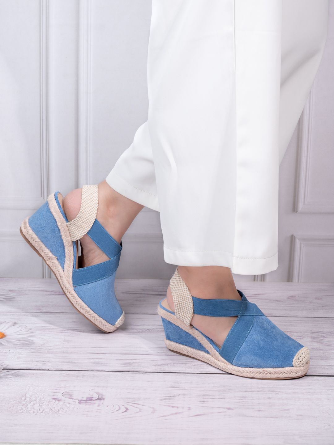 

BRISKERS Women Textured Wedge Sandals, Blue
