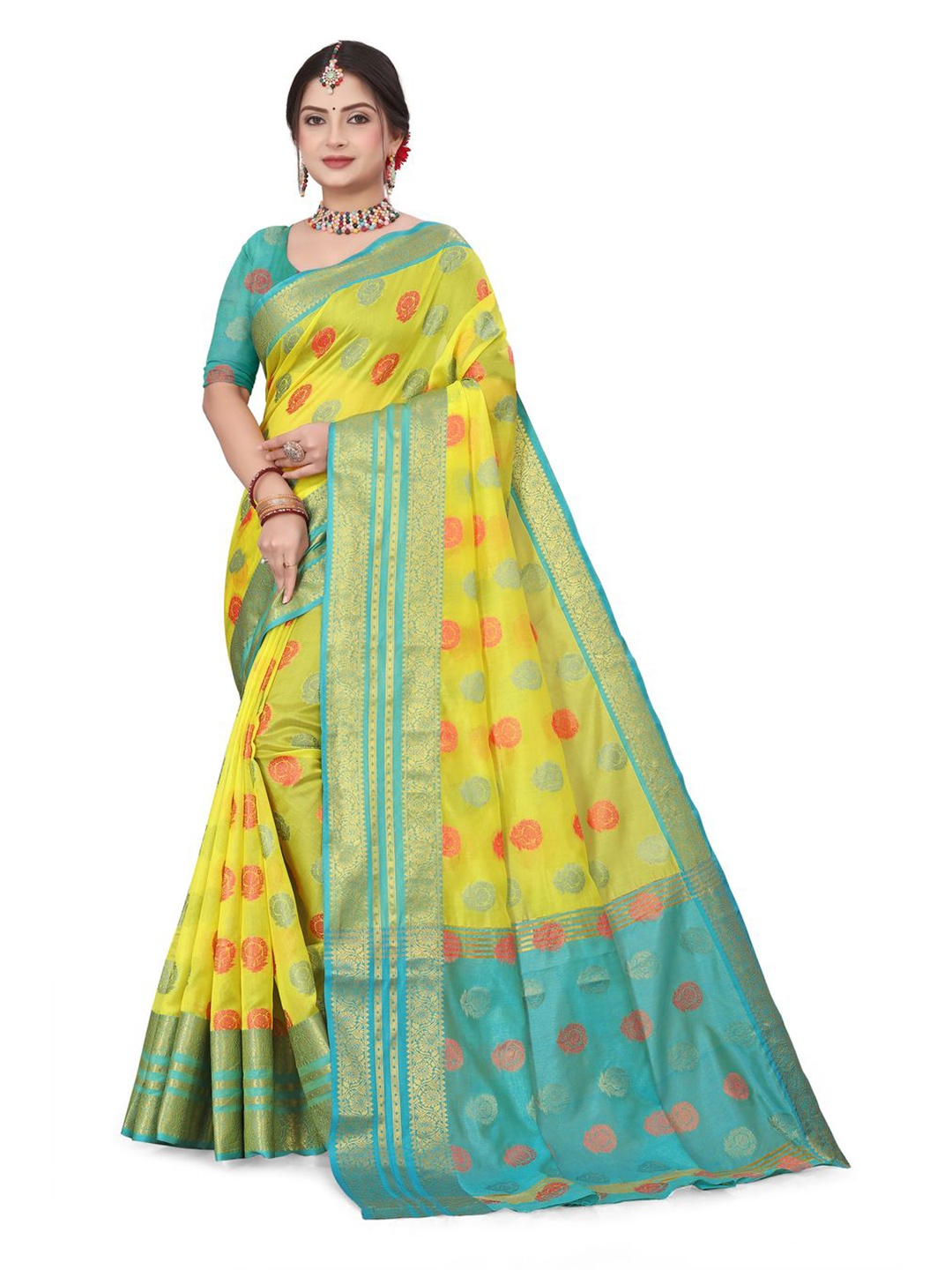 

SUPERLAXMI Woven Design Banarasi Saree, Lime green