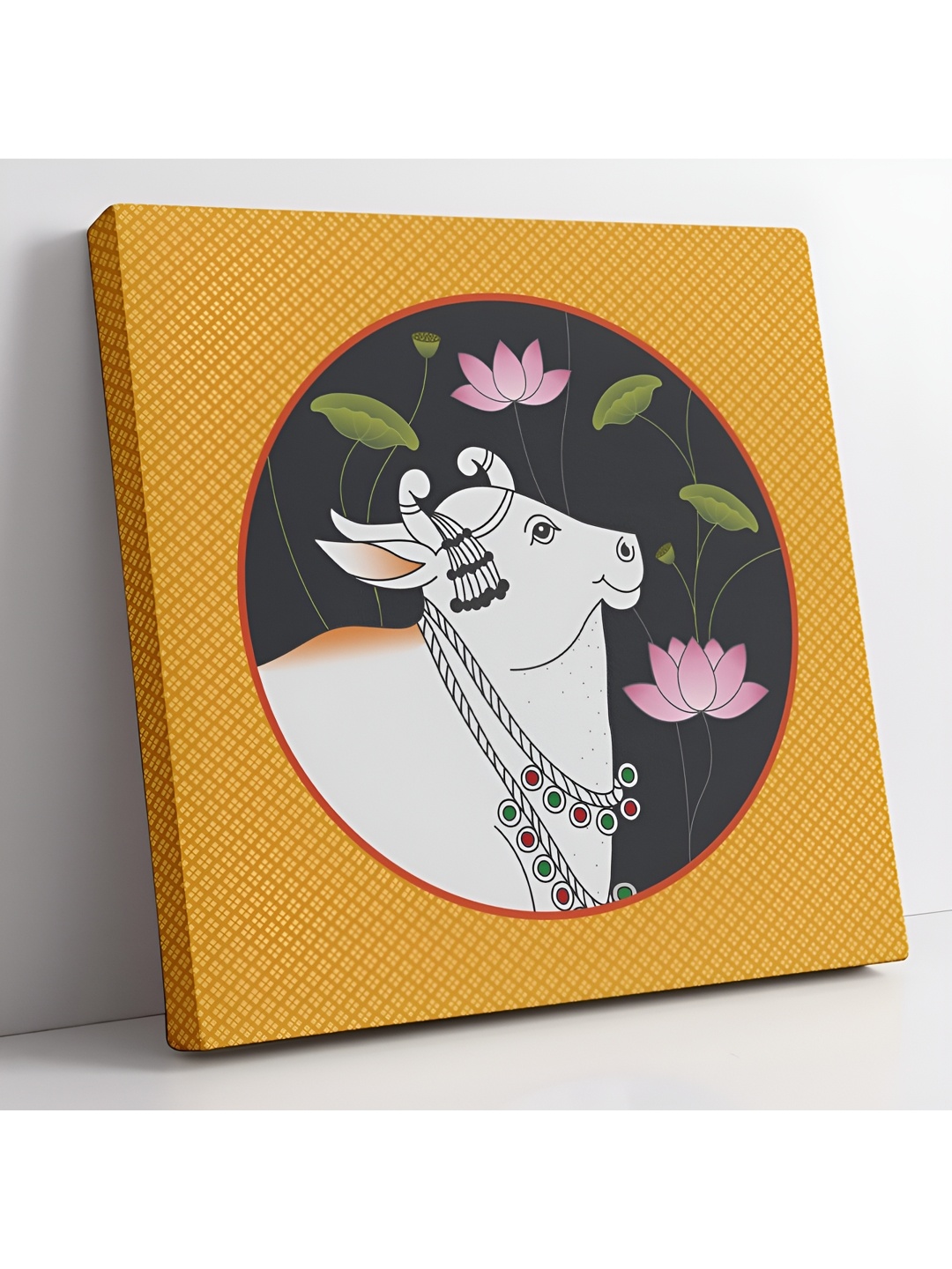 

Aura Yellow & Black Pichwai Cow Religious Canvas Wall Art