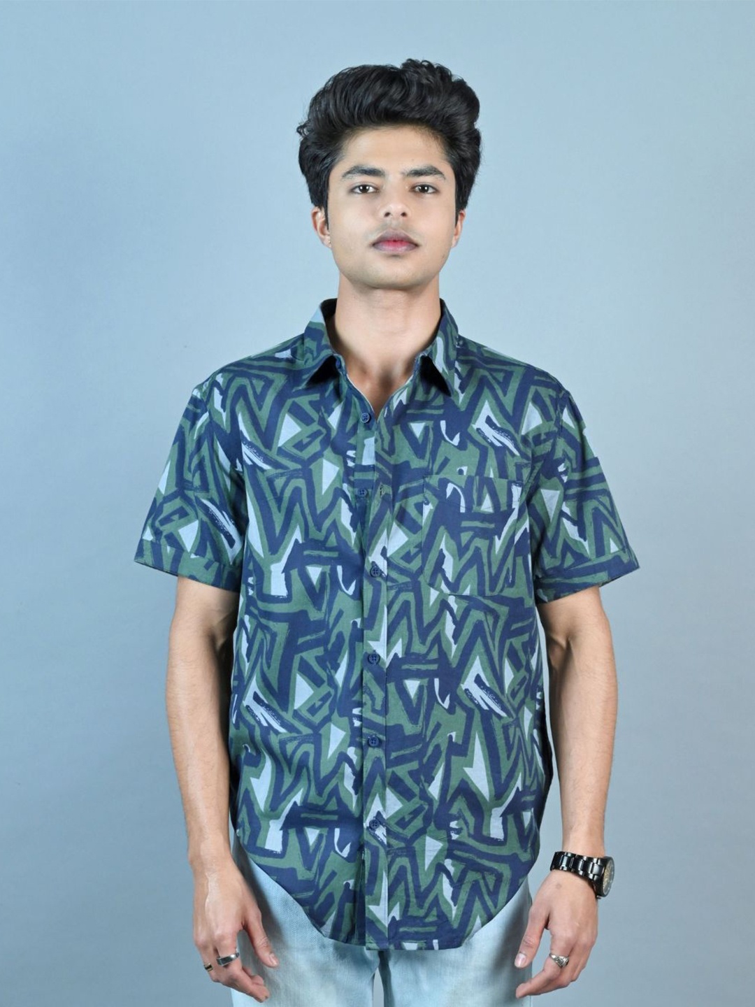 

MARC JOBBS Men Comfort Abstract Opaque Printed Casual Shirt, Navy blue