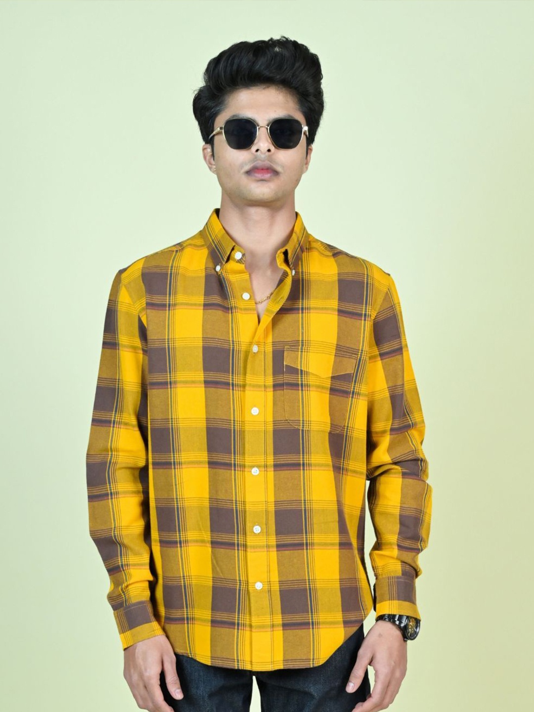 

MARC JOBBS Men Comfort Opaque Checked Casual Shirt, Yellow