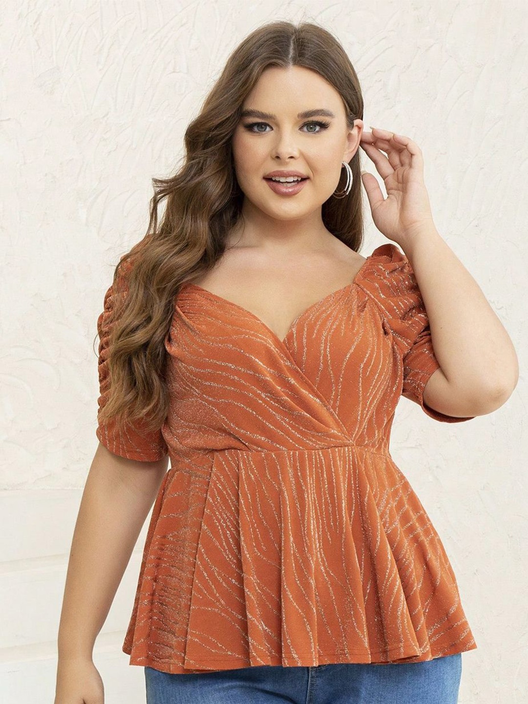 

StyleCast Women Abstract Printed V-Neck Top, Orange