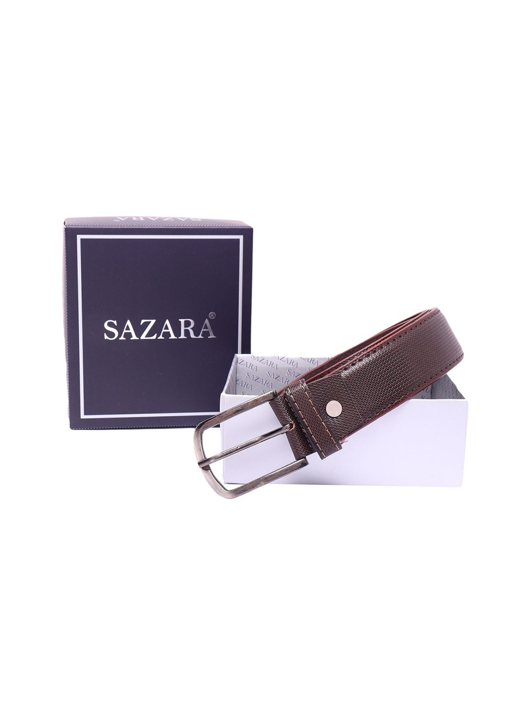 

SAZARA Men Textured Tang Closure Leather Belt, Brown