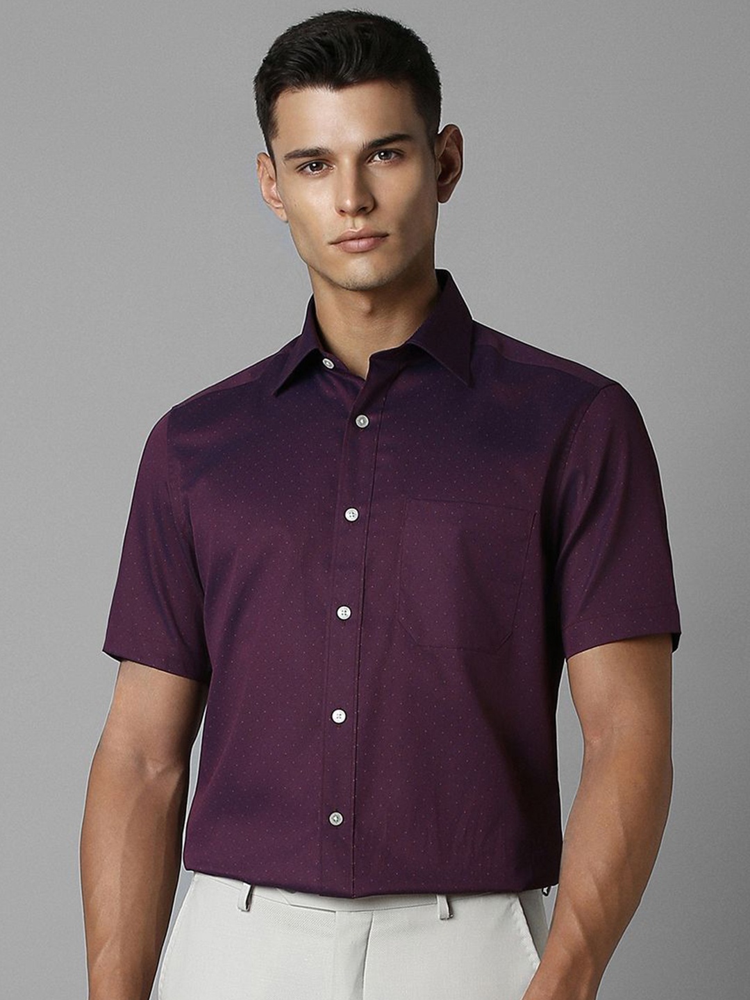 

Louis Philippe Men Classic Opaque Printed Cotton Casual Shirt, Purple