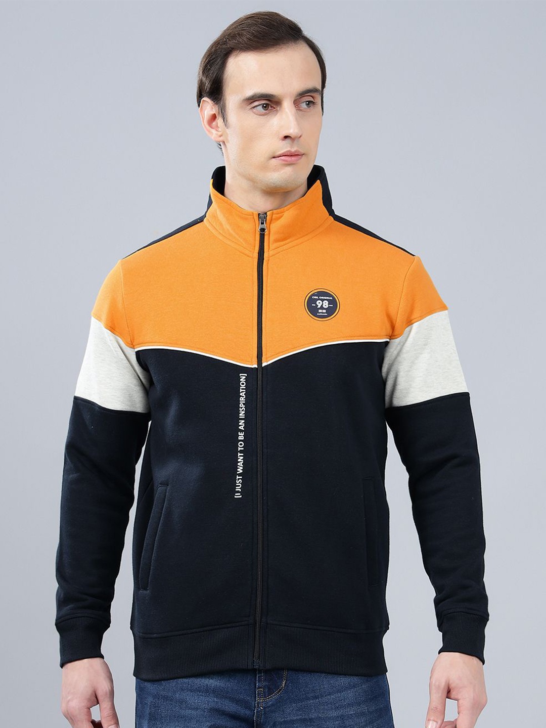 

Cantabil Men Colourblocked Mock Collar Long Sleeves Sweatshirt, Navy blue
