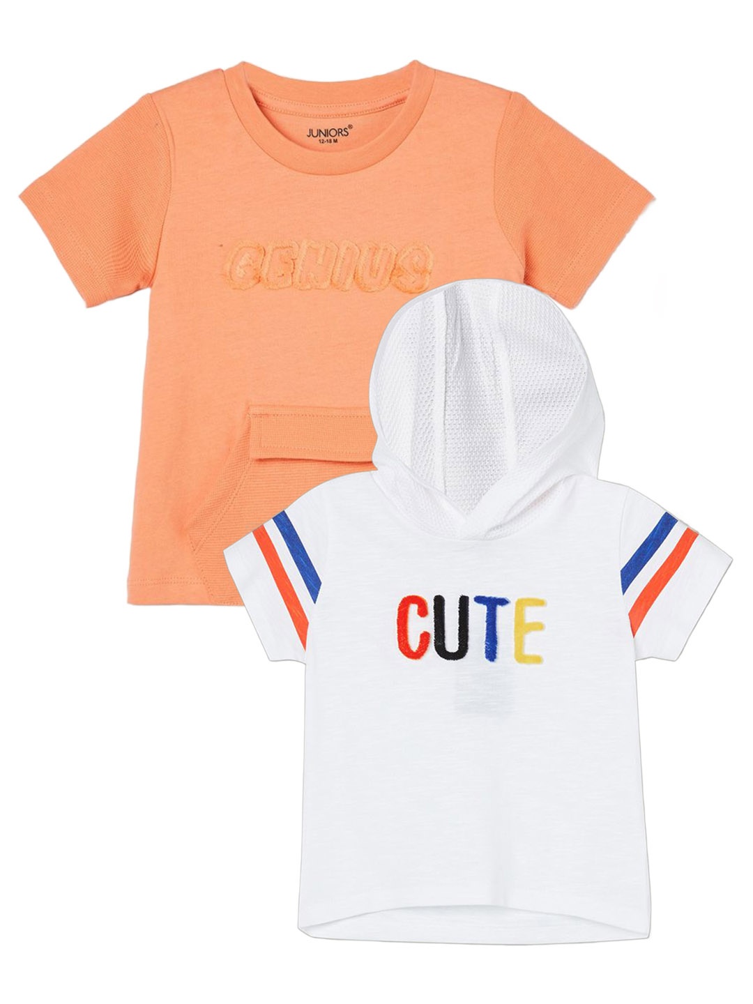 

Juniors by Lifestyle Boys Pack Of 2 Typography Embroidered Pure Cotton T-shirts, White