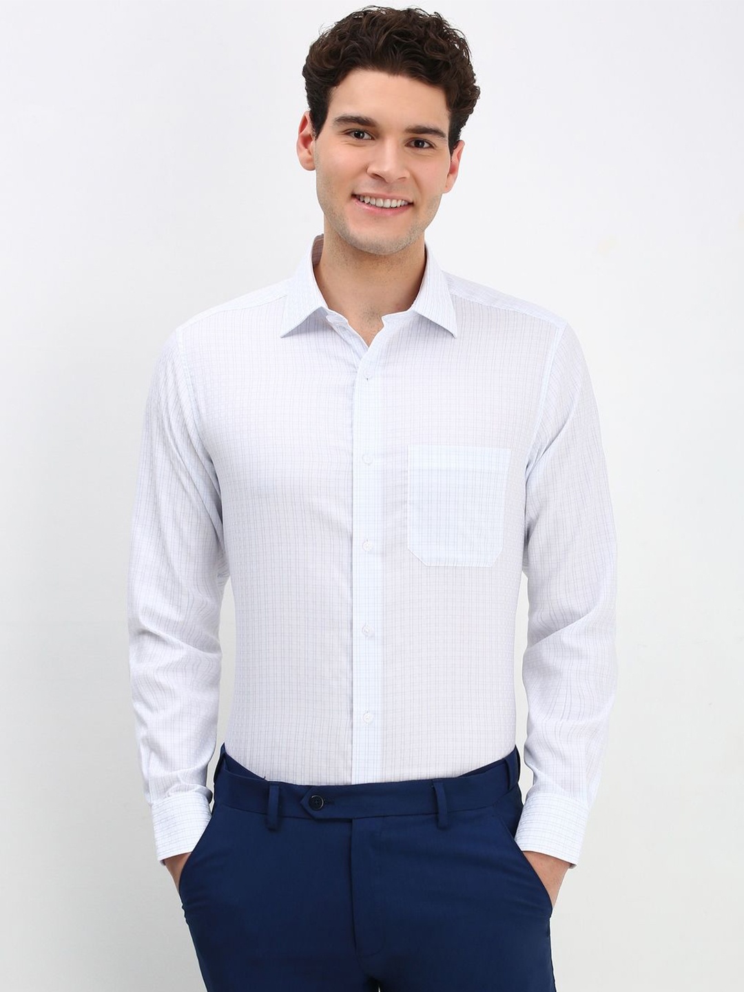 

Allen Solly Sport Men Checked Opaque Formal Shirt, Blue