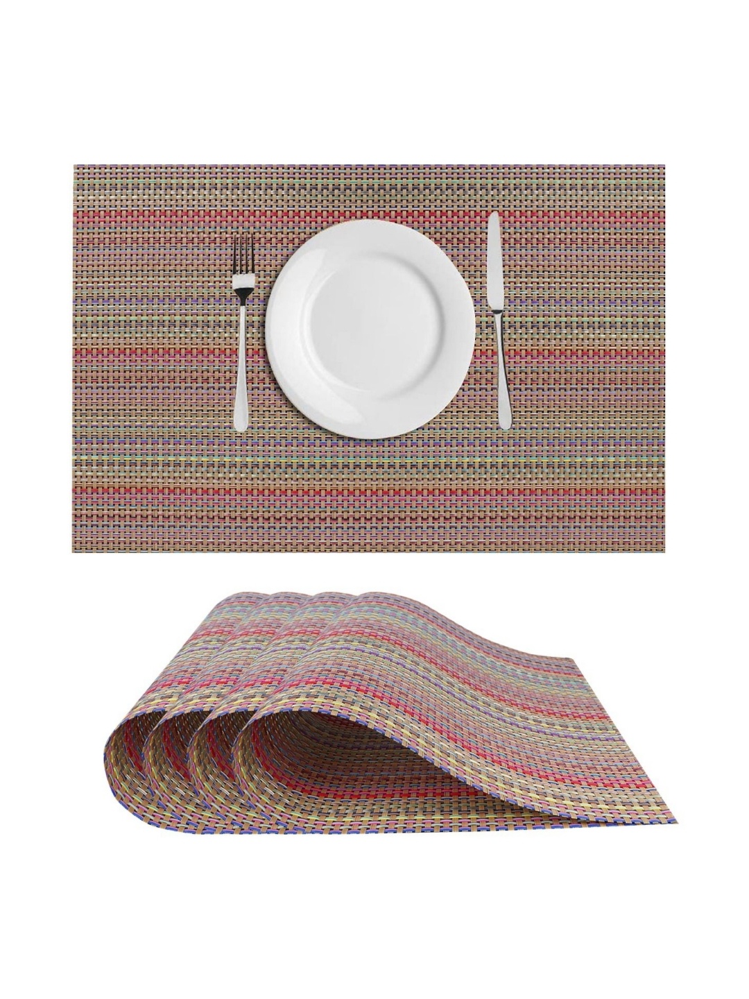 

LooMantha Maroon & Green 4 Pieces Striped Table Placemats