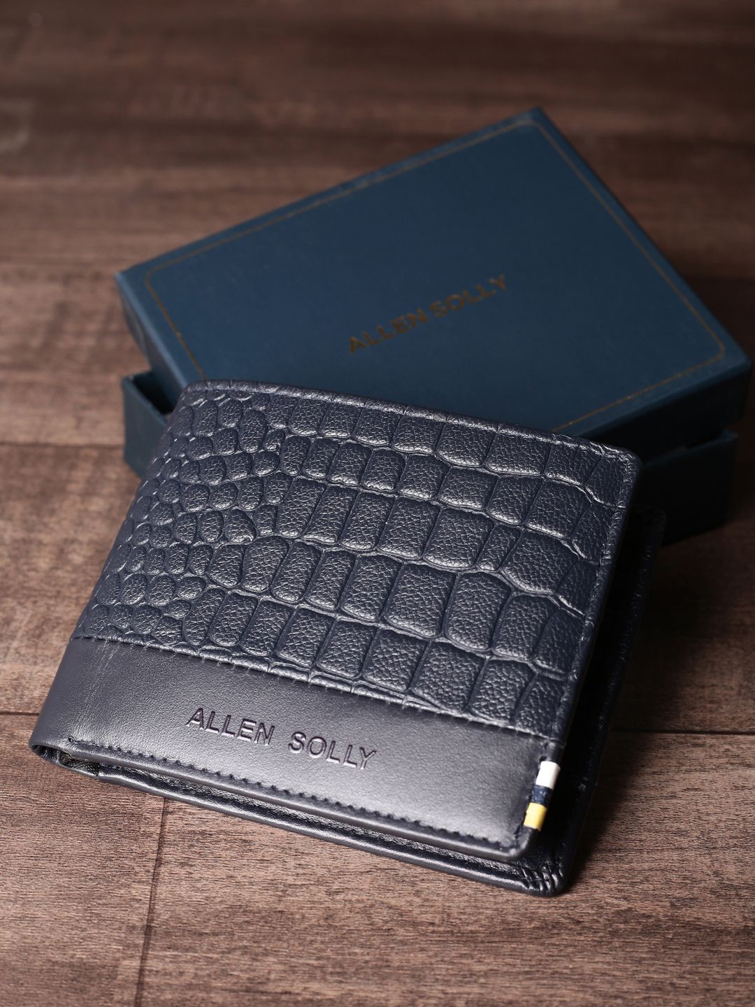 

Allen Solly Men Textured Leather Two Fold Wallet, Navy blue