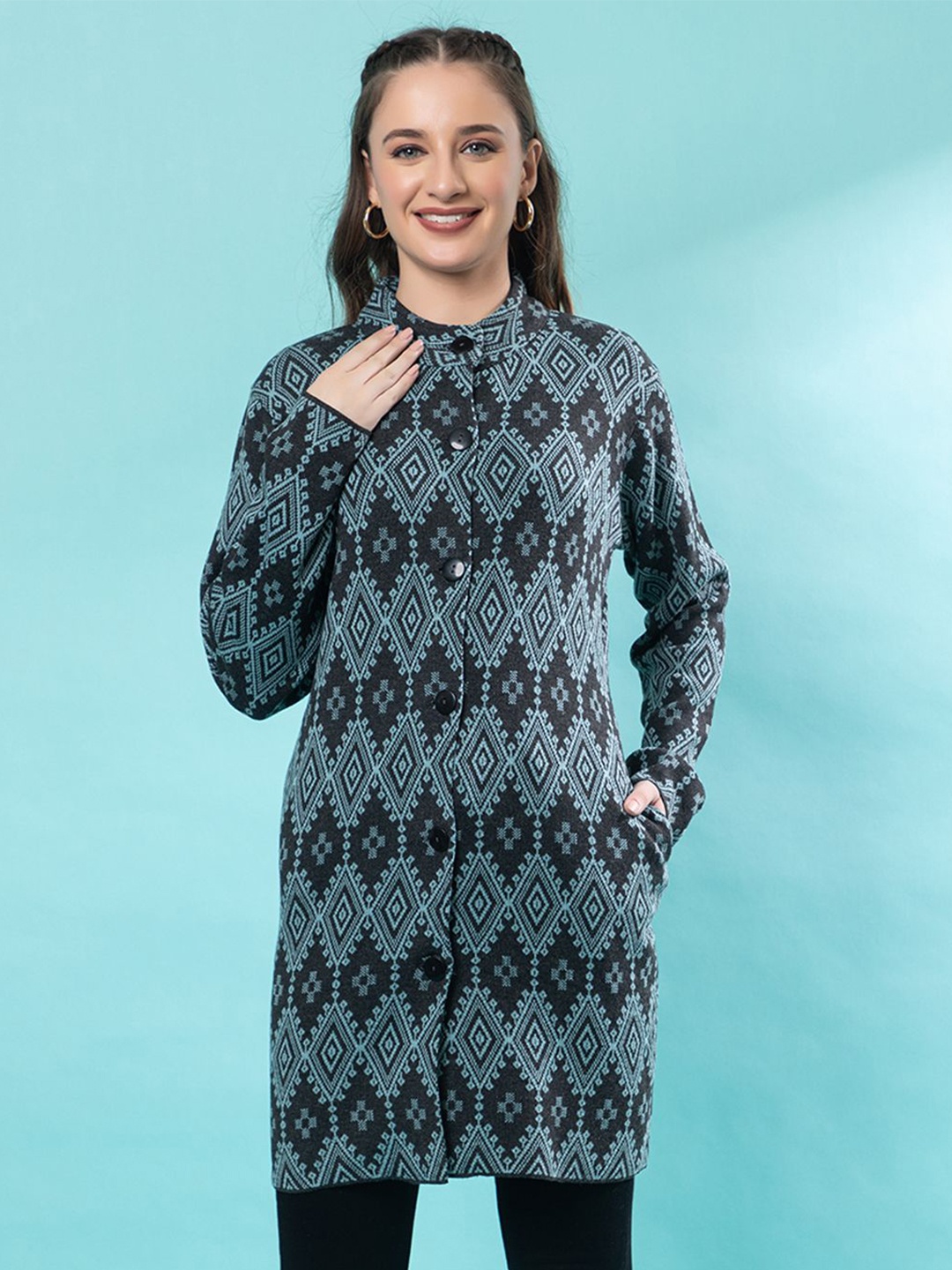 

Anouk Women Printed Cardigan Sweaters, Charcoal