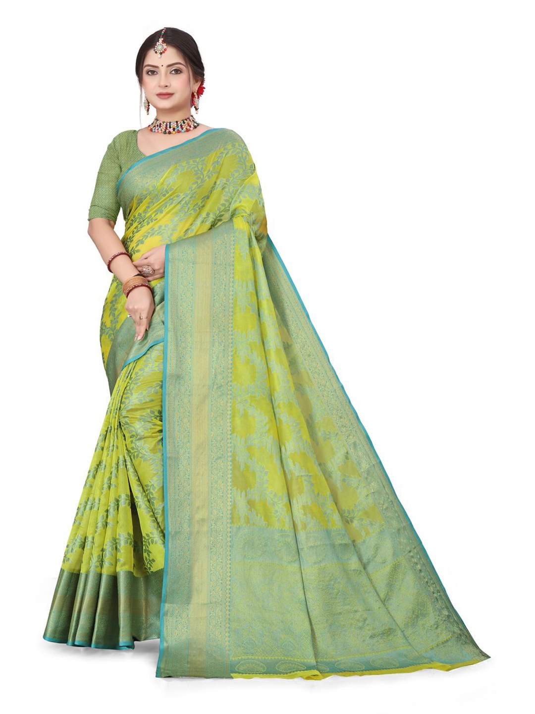 

SUPERLAXMI Woven Design Zari Kanjeevaram Saree, Lime green