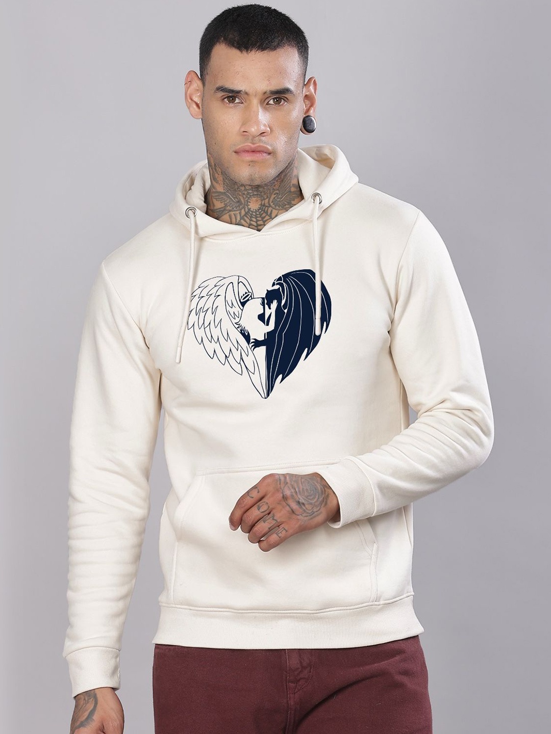 

ADRO Men Graphic Printed Hood Cotton Pullover Sweatshirt, White