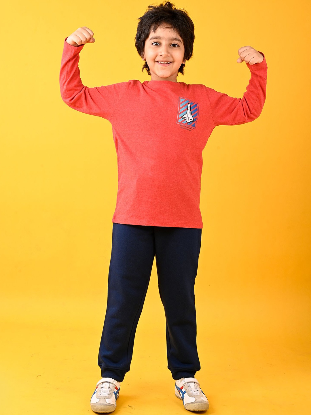 

Anthrilo Boys Aeronautics Printed Pure Cotton T-shirt & Joggers, Red