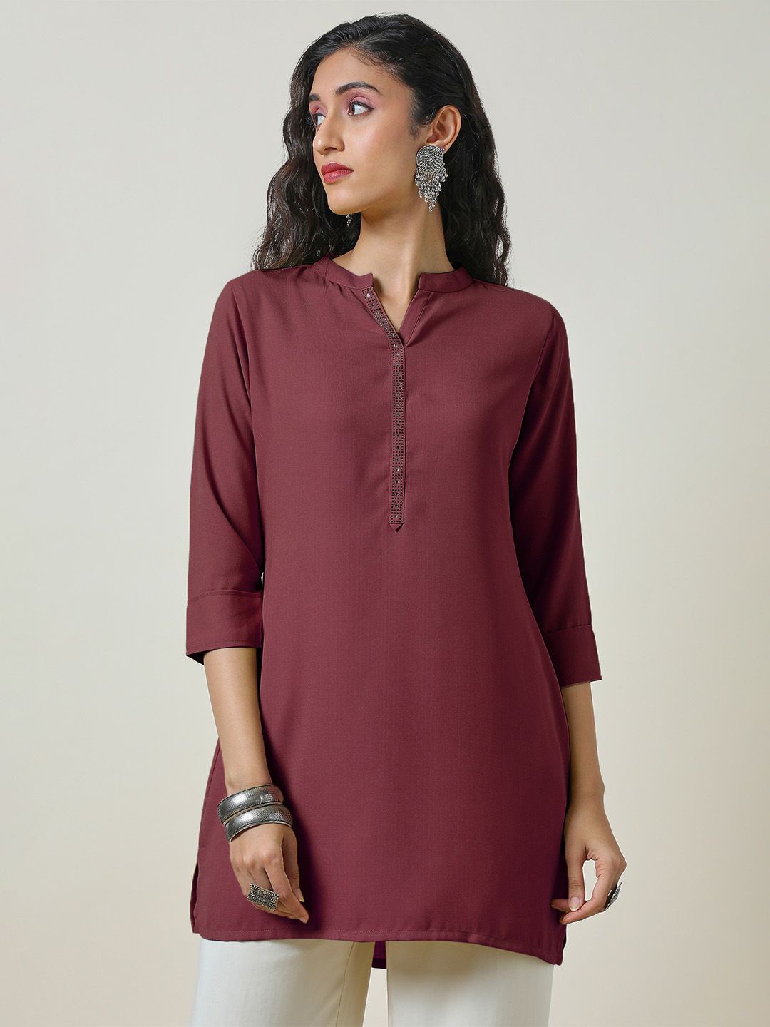 

Soch Women Mandarin Collar Tunic, Maroon