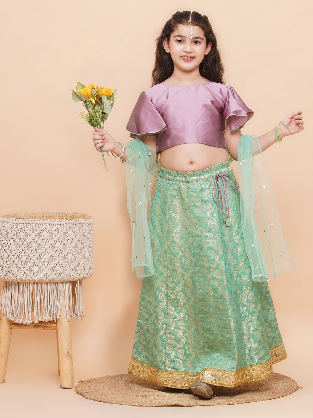 

Aj DEZInES Girls Ready to Wear Lehenga & Blouse With Dupatta, Green