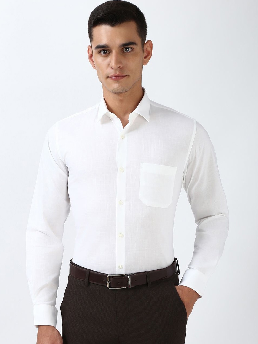 

Peter England Men Slim Fit Opaque Formal Cotton Shirt, White