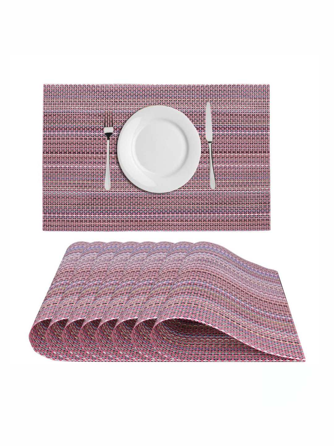 

LooMantha Pink 8 Pieces Striped Rectangle Shape Table Placemats