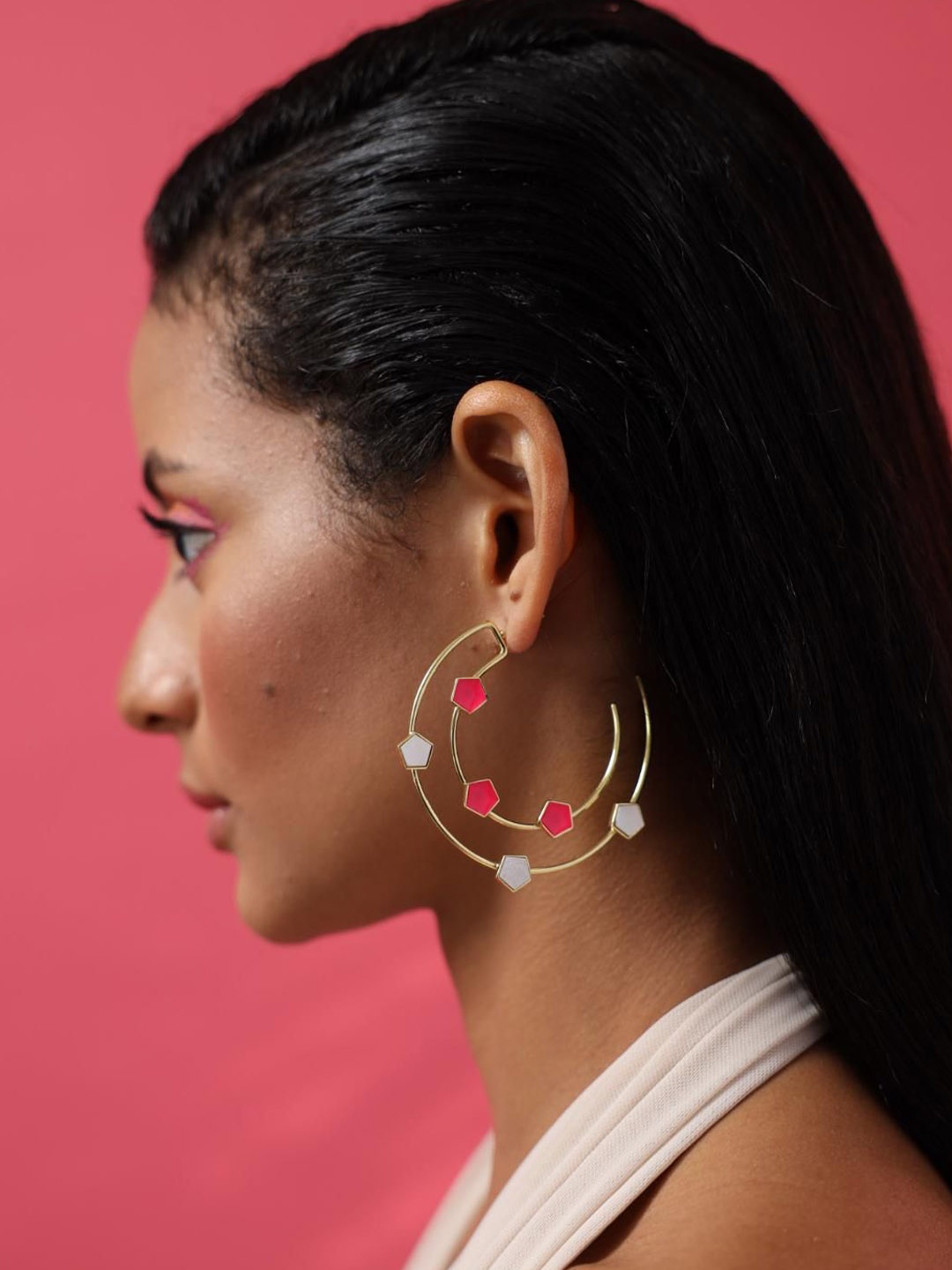 

Varnika Arora Magnolia Gold-Plated Geometric Mirror Hoop Earrings