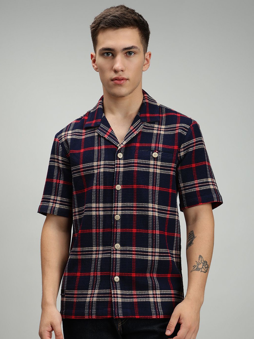

MARC JOBBS Men Comfort Tartan Checks Opaque Checked Casual Shirt, Black