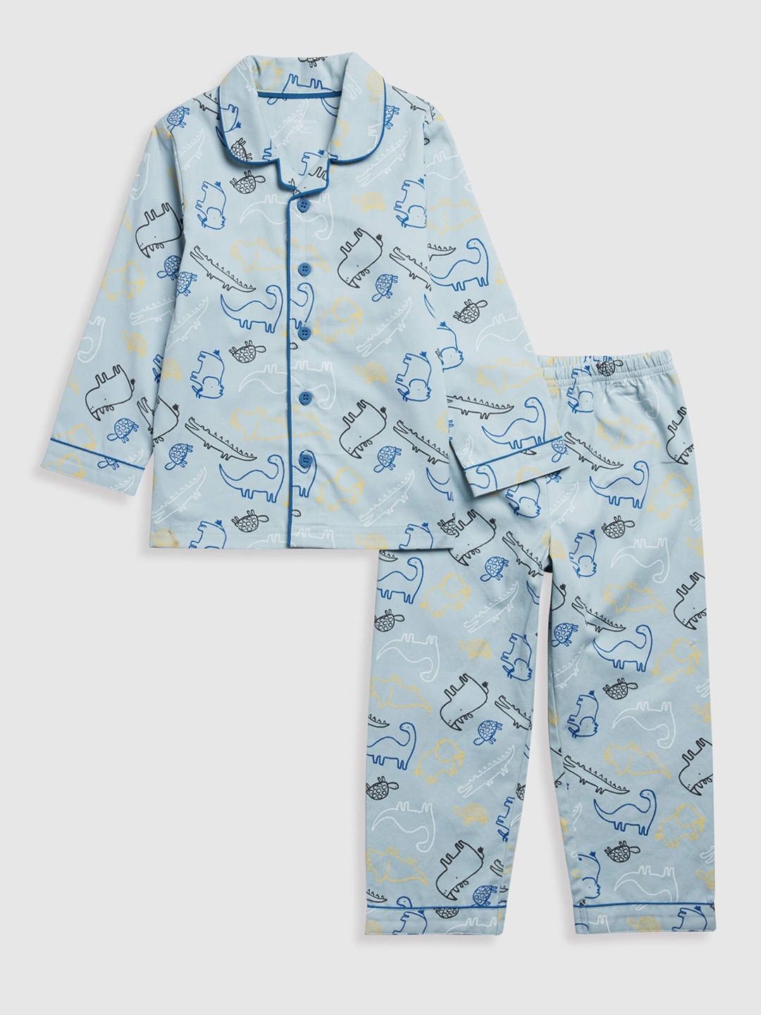 

mothercare Boys Graphic Printed Pure Cotton Shirt with Pyjamas, Blue