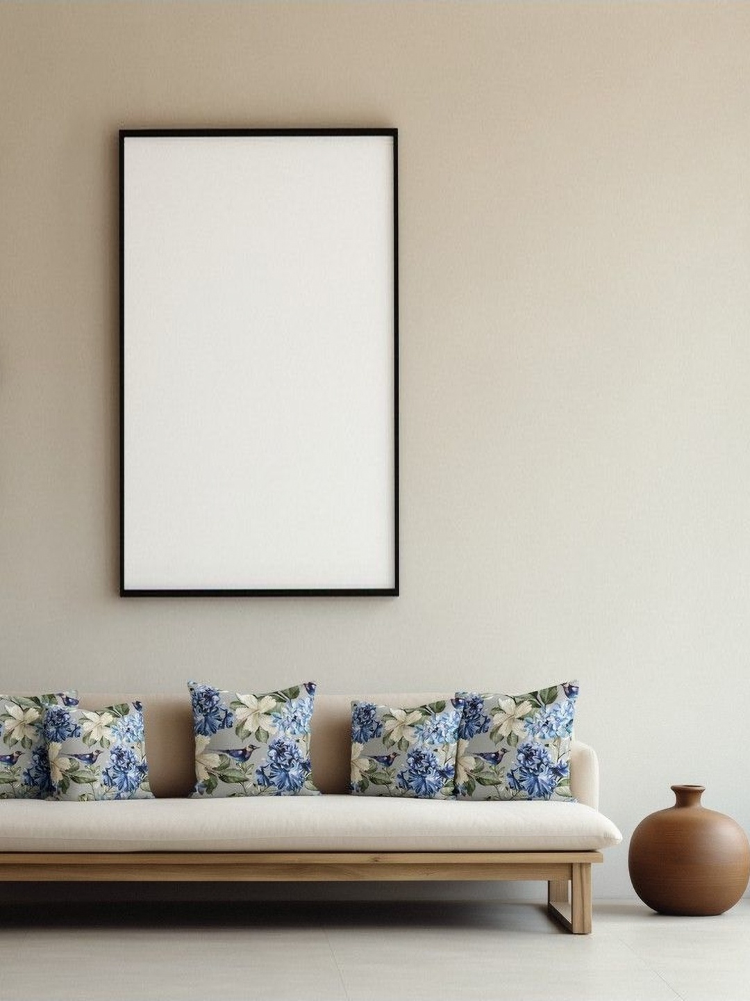 

THEYAYACAFE Grey & Blue 5 Pieces Floral Printed Velvet Square Cushion Covers