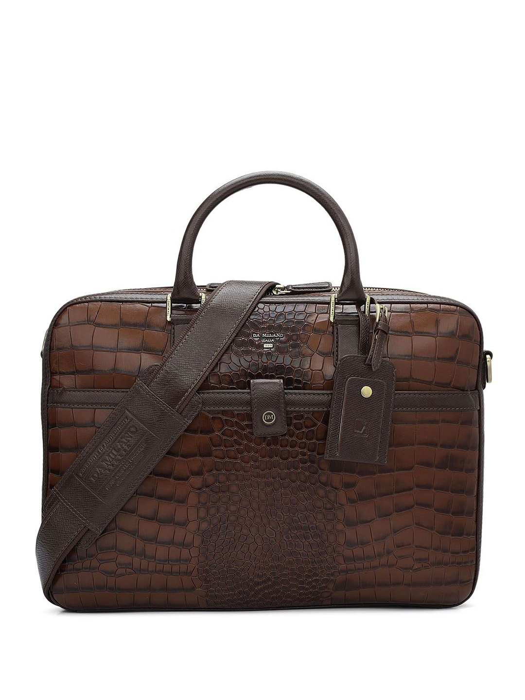 

Da Milano Unisex Textured Leather Laptop Bag, Brown
