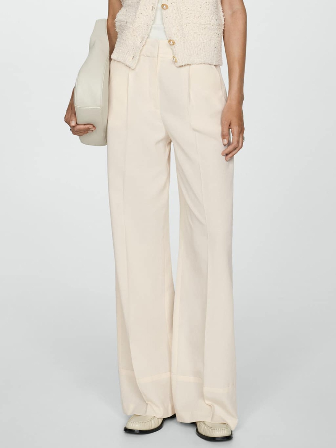 

MANGO Women Pleated Formal Trousers, Cream