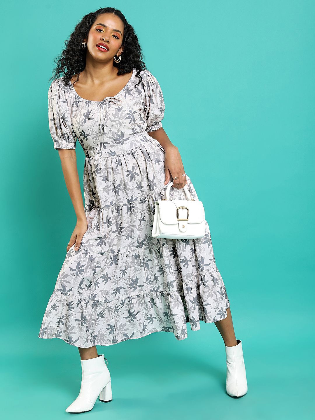 

Tokyo Talkies Floral Print Fit & Flare Midi Dress, Off white