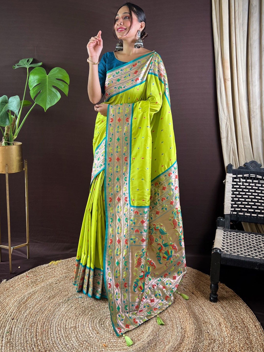 

Panzora Woven Design Zari Paithani Saree, Green