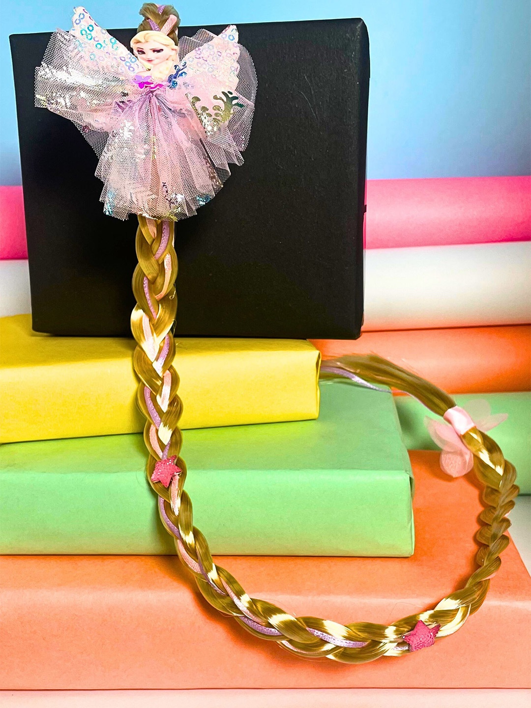 

MANSIYAORANGE Girls Embellished Long Pony Style Hairband, Pink