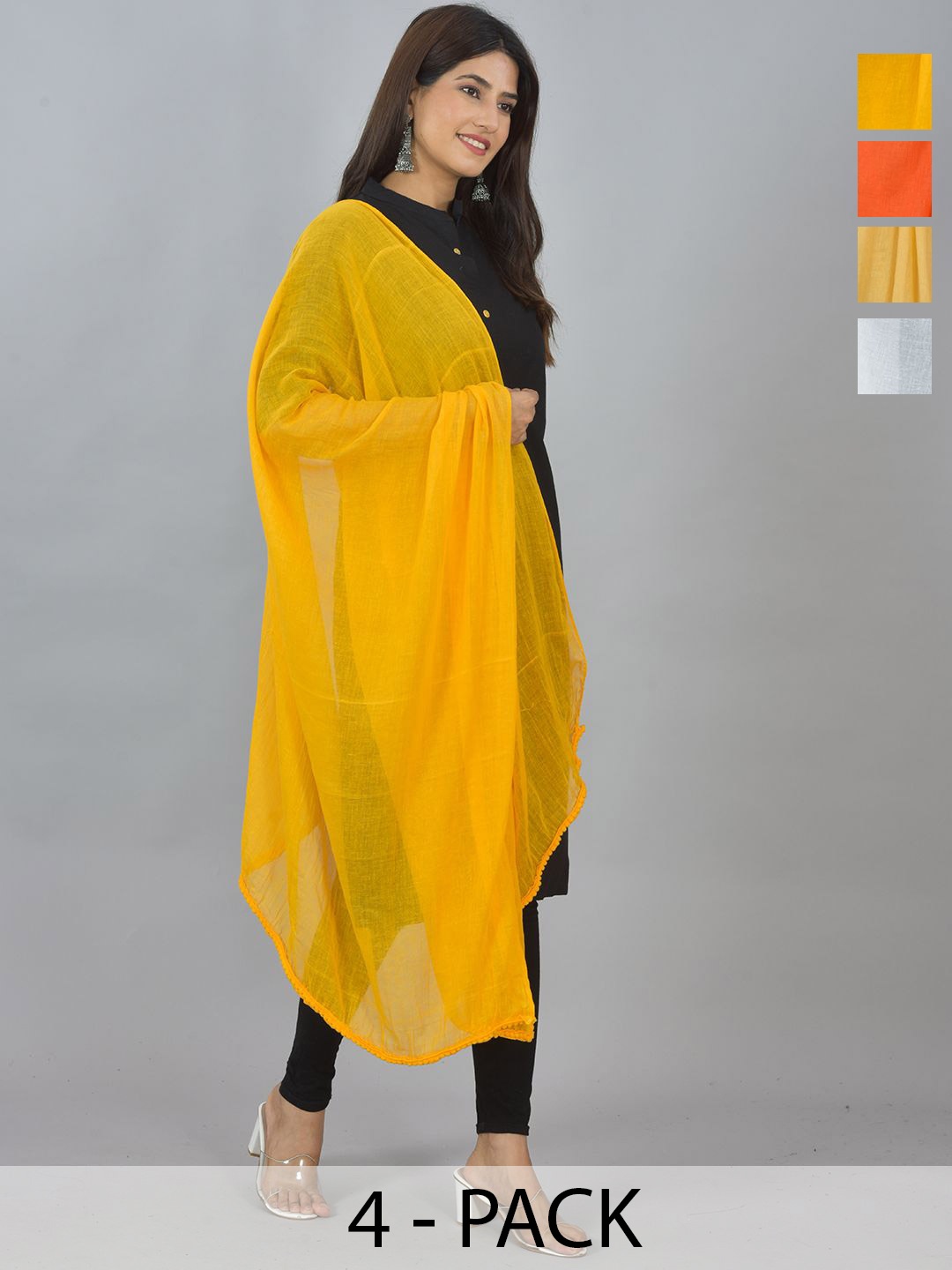 

LA FEMINAE Pack of 4 Pure Cotton Dupatta, Yellow