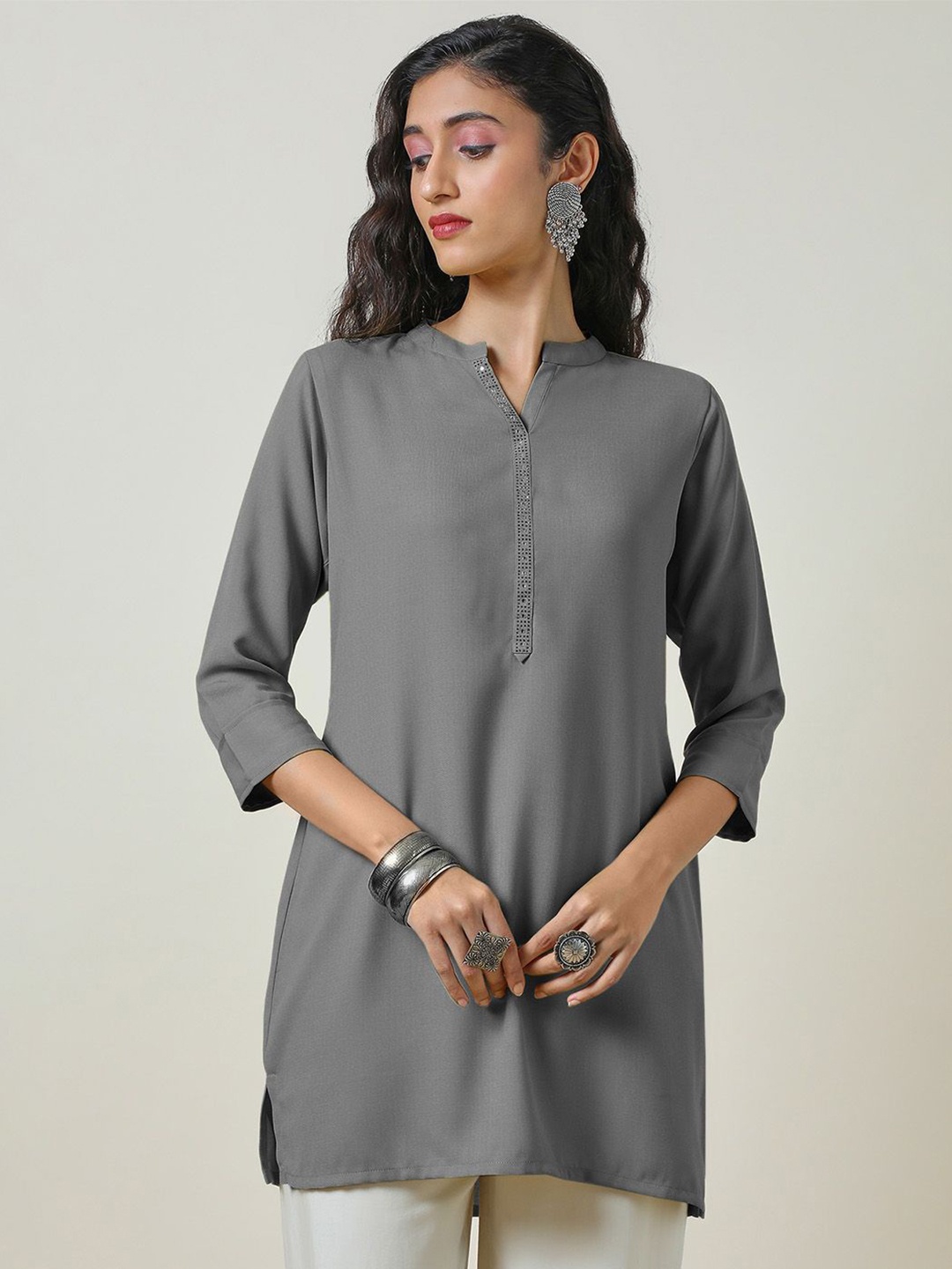 

Soch Women Mandarin Collar Tunic, Grey